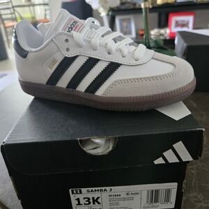 Adidas Samba J White with Black Stripes